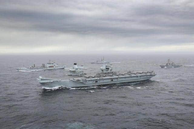 The full UK Carrier Strike Group assembled for the first time during Group Exercise 2020 on 4th October. Aircraft carrier HMS Queen Elizabeth leads a flotilla of destroyers and frigates from the UK, US and the Netherlands, together with two Royal Fleet Auxiliaries. It is the most powerful task force assembled by any European Navy in almost 20 years.