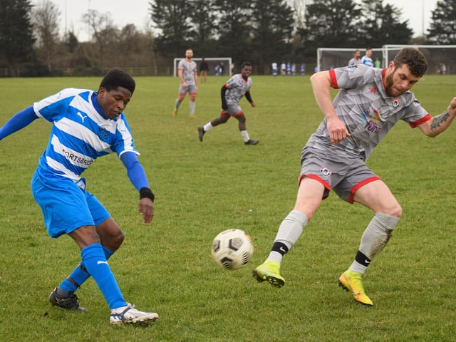 Gosham Rangers (grey) v AC Copnor. Picture: Keith Woodland