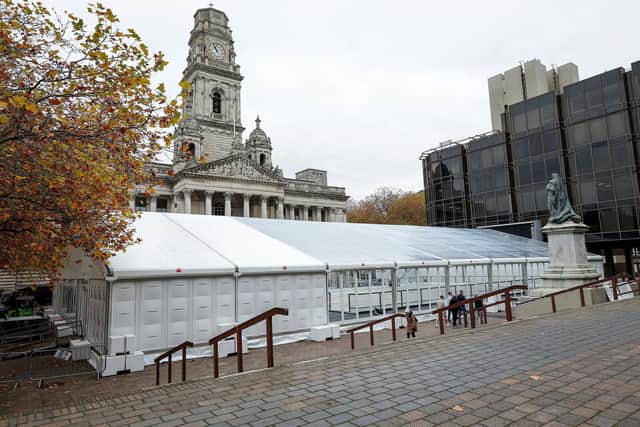 Construction of ice rink in Guildhall Square, Portsmouth.   Picture: Chris  Moorhouse (161124-22)