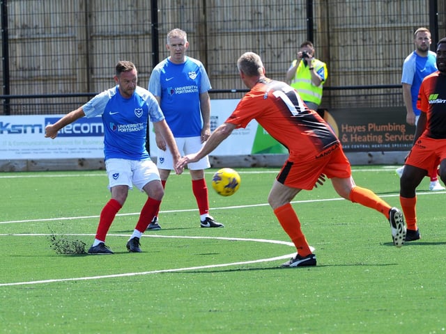 A charity football match between Pompey Charity Squad v FC Global Kickers took place on bank holiday Monday, May 27, 2024, at the John Jenkins Stadium in Portsmouth, with profits going to Pompey in the Community and Global Family.Picture: Sarah Standing
