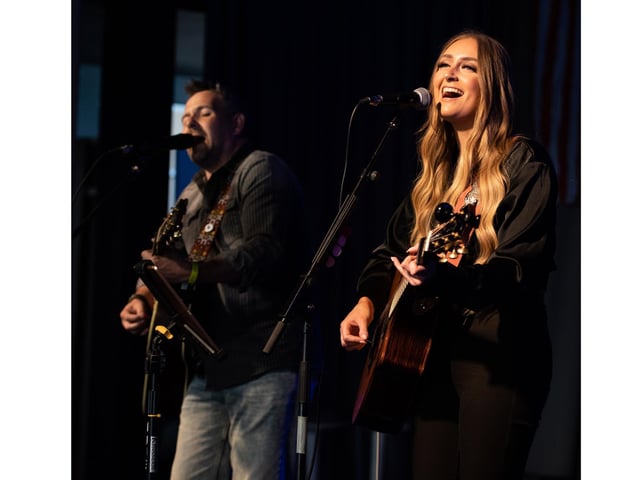 Amie Knight and Matt Griffiths perform at Country on The Coast 2023, South Parade Pier. Picture by Emma Terracciano