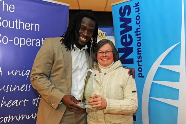 Linvoy Primus presents the Outstanding Contribution Award to Bronwin Carter at The News' Sports Awards in 2012. Picture: Sarah Standing.