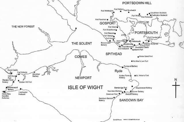 Defensive positions surrounding Portsea island in the Victorian period.