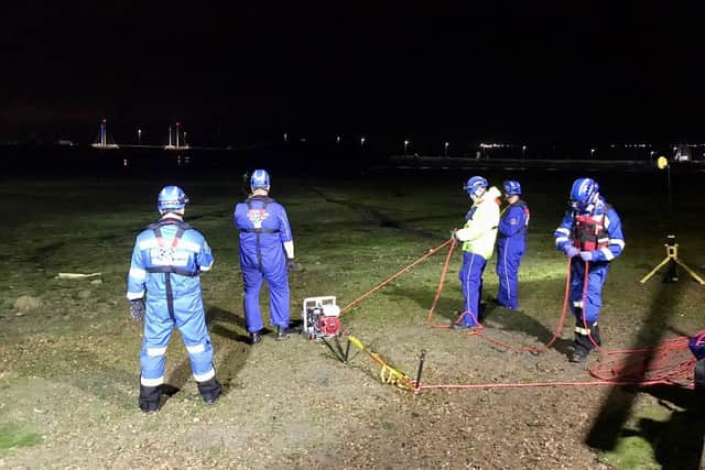 The coastguard rescue team during the operation. Picture: Hill Head Coastguard Team/Twitter