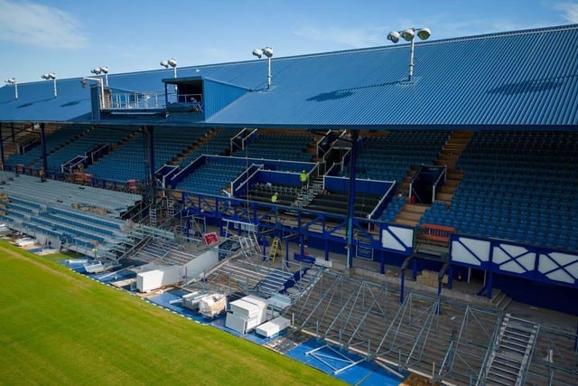 A bird's eye view of the work being carried out on the South Stand.

Picture: Michael Woods / Solent Sky Services