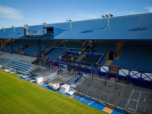 A bird's eye view of the work being carried out on the South Stand.
Picture: Michael Woods / Solent Sky Services