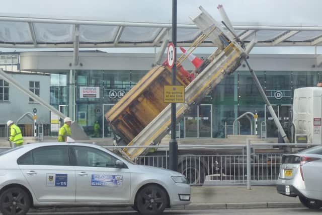 Engineers have been called in to repair the crumbling surface of the £9.2m Hard Interchange, which has been blighted with problems since it was built.  Photo:Terry Pearson