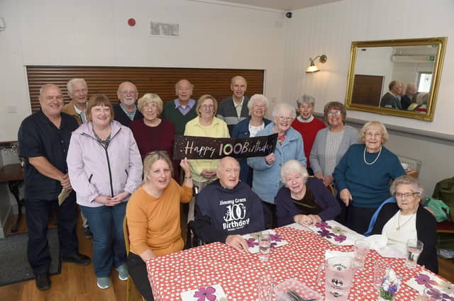 Albert Green known as "Jimmy" from Drayton, turned 100 on Saturday, October 1, and celebrated with his son Peter Green and his friends from the United Reformed Church coffee club, at The Sunshine Inn pub in Drayton.
Picture: Sarah Standing (290922-3961)