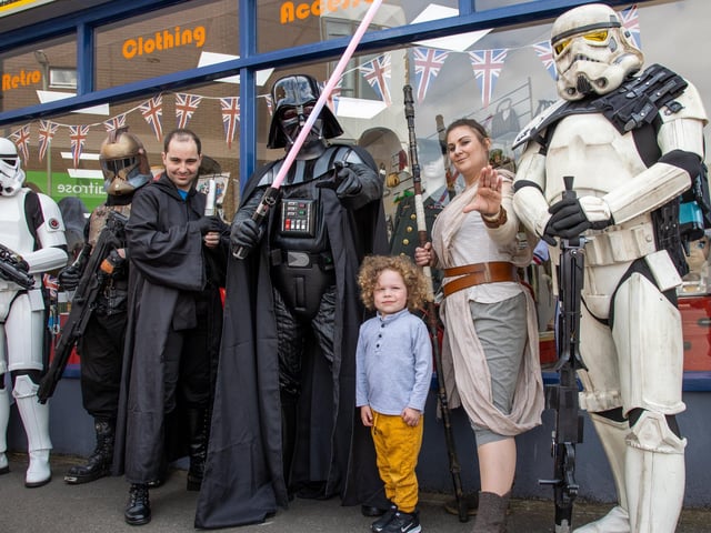 Star Wars day was celebrated in full force on Thursday afternoon at Vanguard Comics with characters from the movies posing for photos with fans.
Pictured - Star Wars fan Arthur phillips, 3
Photos by Alex Shute