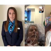 From left, Lisa Griffiths, her dad Melvin in hospital, and Melvin after he returned home to his family.