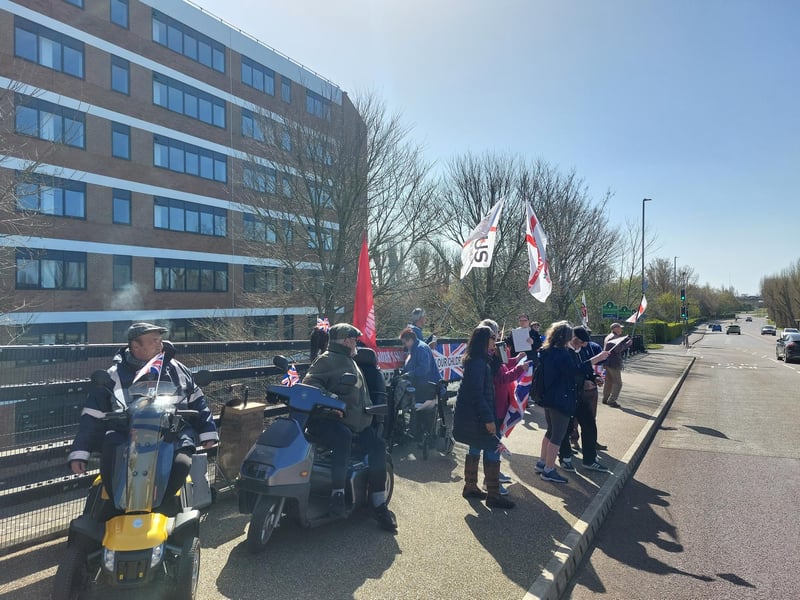 Illegal immigration protestors gathered outside Roebuck House in Cosham on Sunday, March 30.