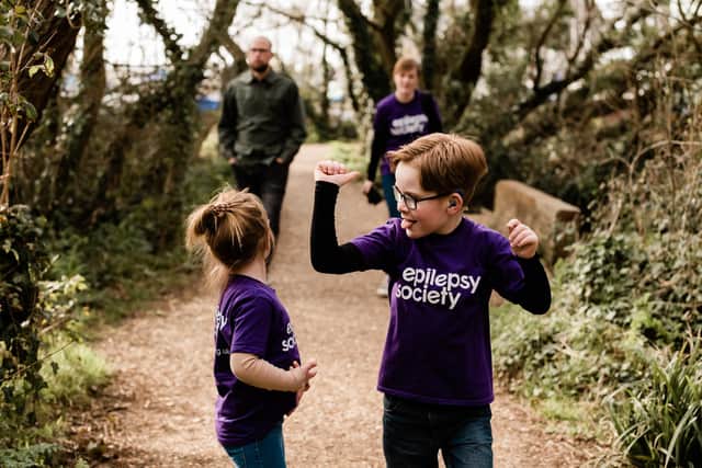 Eight-year-old Jimmy Legg walked 100 miles to raise money for Epilepsy Society as he has hemiplegic cerebral palsy and epilepsy himself. Pictured: Jimmy, Alyce, Nikki and Andy Legg by Sammie C Photography