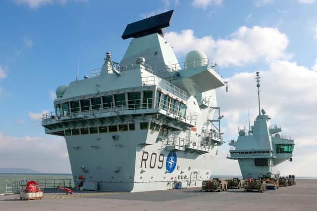 HMS Prince of Wales's forward island with the Nato symbol emblazoned on it