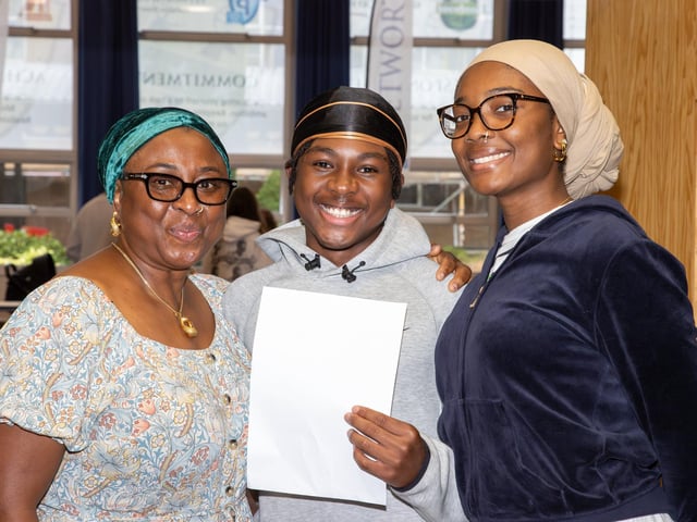 Students were welcomed to Crookhorn College to collect their GCSE results.Pictured - Head boy Fadl with his Mum and SisterPhotos by Alex Shute