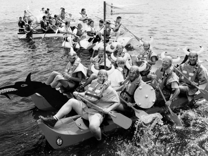 Competitors from Hayling getting away at the start of the Hayling Raft Race in July 1995. The News PP4044