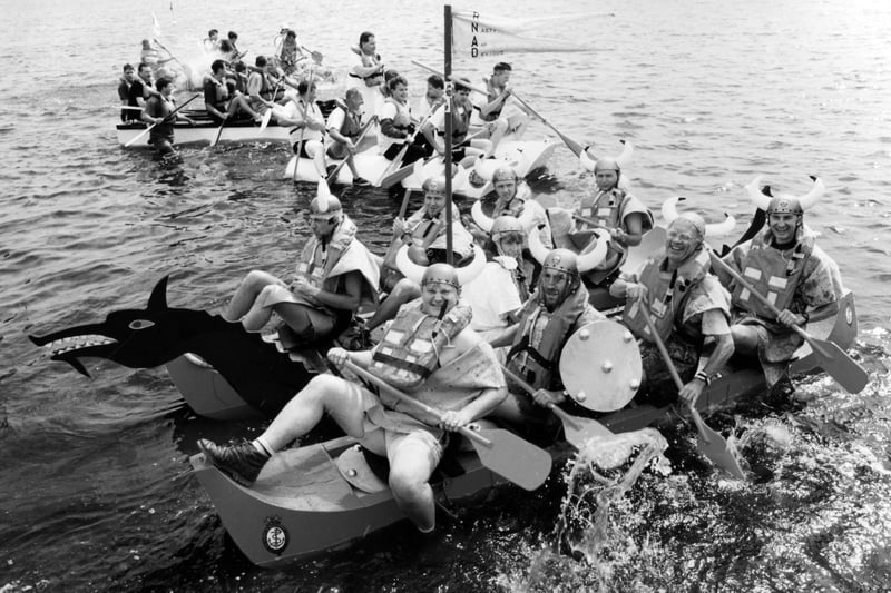 Competitors from Hayling getting away at the start of the Hayling Raft Race in July 1995. The News PP4044