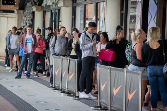 Queues form outside Nike store, Gunwharf Quays. Picture: Habibur Rahman
