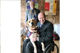President Norman Chapman from Fareham Rotary Club with Allen Parton and one of his ‘cadets’ from  Hounds for Heroes.