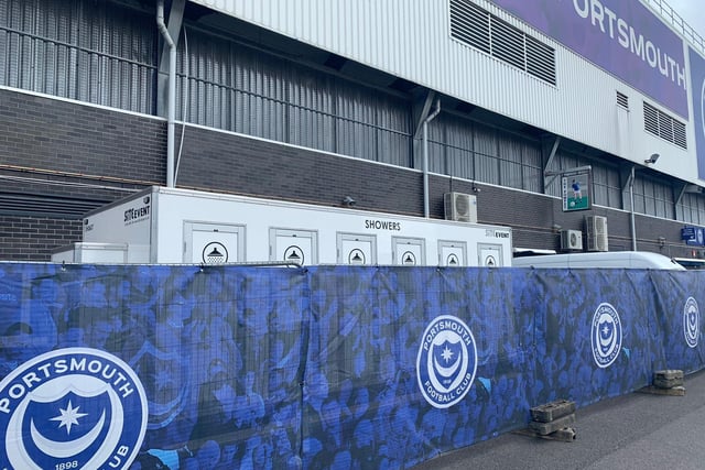 Temporary showers have been installed behind the Fratton End for the Oxford players