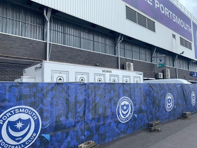Temporary showers have been installed behind the Fratton End for the Oxford players