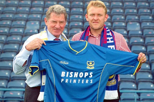 NEW BLUE: Milan Mandaric with latest signing Robert Prosinecki in July 2001 at Fratton Park. Picture: Allan Hutchings