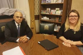 Stubbington mum Charlotte Fairall, pictured right, meets with health secretary Sajid Javid in her quest to improve treatment for children with cancer.
