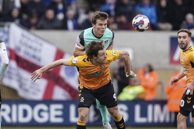 Sean Raggett battles with Joe Ironside to win a header at Cambridge United. Picture: Jason Brown/ProSportsImages