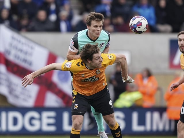 Sean Raggett battles with Joe Ironside to win a header at Cambridge United. Picture: Jason Brown/ProSportsImages