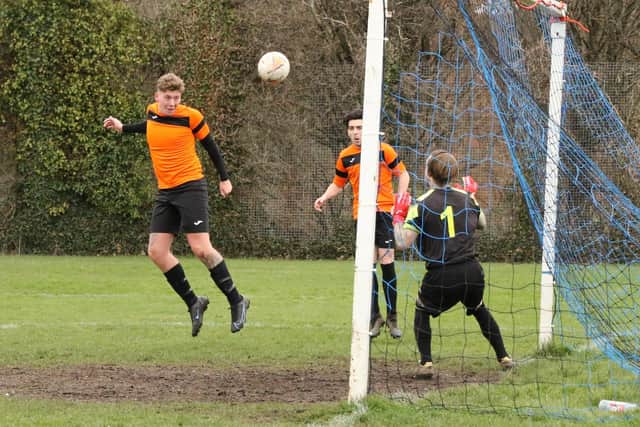 Cosham Trades score during their 4-2 Challenge Cup win against Bedhampton. Picture: Kevin Shipp.