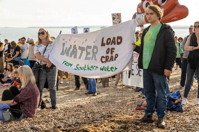 Some of the hundreds who came to Southsea Beach to protest against Southern Water last year. Picture: Mike Cooter (161021)