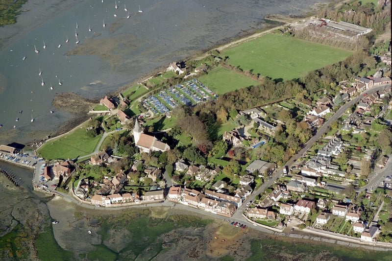 An aerial view of Bosham Church and village in 1998.