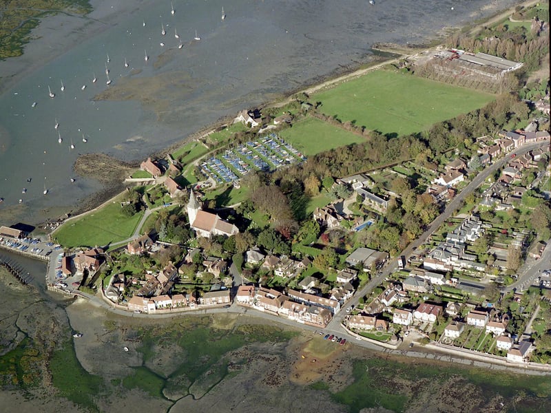 An aerial view of Bosham Church and village in 1998.