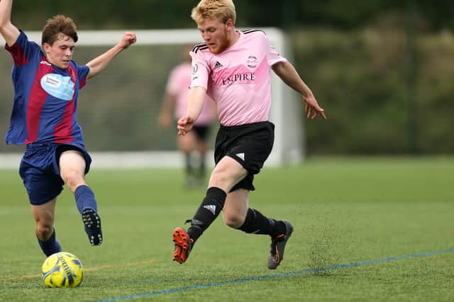 Harvest's Bobby Read, right, scored his side's consolation in a 4-1 loss to US Portsmouth reserves at Front Lawn. Picture: Chris Moorhouse