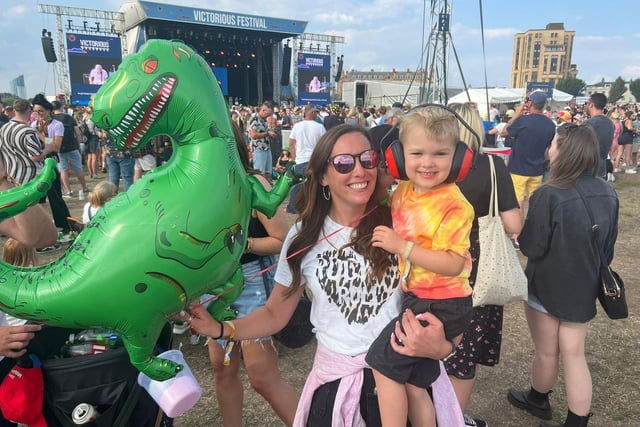 Marie Pack with her son Jackson, four, at his first festival. Jackson gave a big thumbs up to his first festival experience. Marie said: ‘I’m most looking forward to seeing Nothing But Thieves.’ Picture: Richard Lemmer.