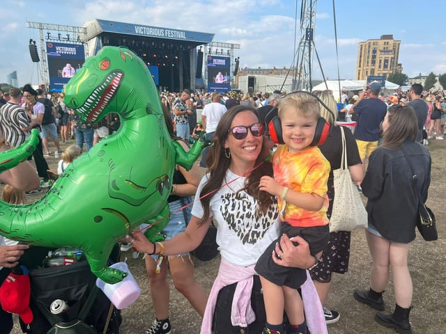 Marie Pack with her son Jackson, four, at his first festival. Jackson gave a big thumbs up to his first festival experience. Marie said: ‘I’m most looking forward to seeing Nothing But Thieves.’ Picture: Richard Lemmer.