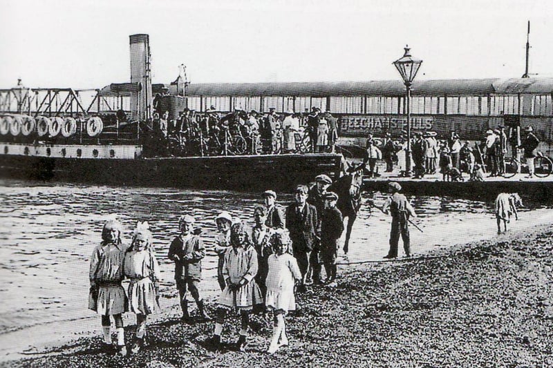The Gosport Ferry in the 1920's. Workmen with their cycles prepare to disembark from the Ferry King.
This 57-ton steam launch was built by Camper & Nicholson's in 1918 and served commuters reliably and cheaply until 1960. 
Picture courtesy John Sadden