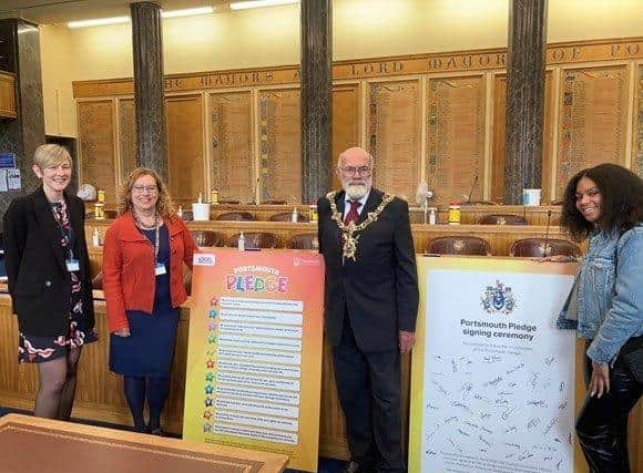 From left: Sarah Daly (director for children, families and education), councillor Suzy Horton (cabinet member for children, families and education, the lord mayor of Portsmouth, cllr Hugh Mason, and 17-year-old Destiny Kennedy, the member of youth parliament for Portsmouth.