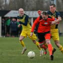 Moneyfields' Jack Lee, right, was sent off for two bookable offences in last Friday's Wessex draw with Shaftesbury at Westleigh Park. Picture by Nathan Lipsham