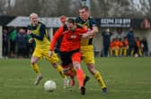 Moneyfields' Jack Lee, right, was sent off for two bookable offences in last Friday's Wessex draw with Shaftesbury at Westleigh Park. Picture by Nathan Lipsham