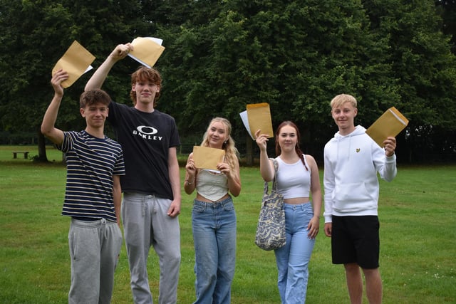 Aidan Bones, Peter Headley, Alexandra Pursey, Lily Woods, Charlie Mclaughlin at Bay House collect their GCSE results