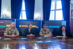 Pictured: Colonel Mark John, Provost Marshal, Defence Serious Crime Command, MP Andrew Murrison Minister for Defence People and Veterans, lieutenant General James Swift and director of DI, Samantha Des Forges

Picture: Habibur Rahman