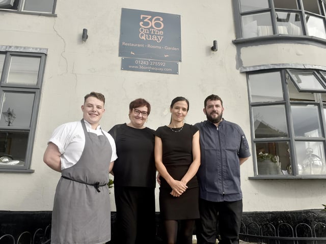 36 On The Quay in South Street, Emsworth, is a 3-rossette restaurant in the latest AA restaurant guide. Pictured is: (l-r) Dara Ryan, sous chef, Karolina Sobierajska, restaurant manager and owners Martyna and Gary Pearce.