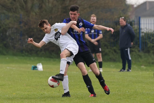 Action from the City of Portsmouth Sunday Football League Division Three match between Pompey Chimes (white shirts) and Horndean Hawks. Picture: Kevin Shipp
