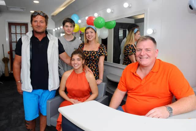 From left, Julie's husband Patrick Erridge and their children Naish, Phoebe, Yasmin and Julie's brother Eden Furlong
Picture: Sarah Standing (030720-1115)