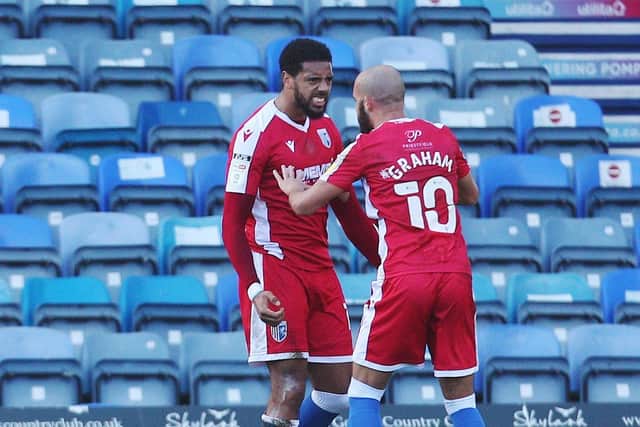 Vadaine Oliver celebrates his equaliser against Pompey