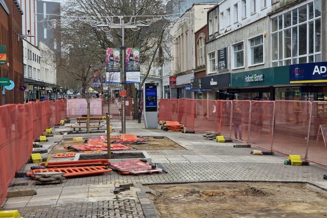 Construction underway in Commercial Road, Portsmouth City Centre, on Tuesday February 6.