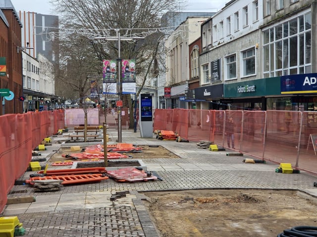 Construction underway in Commercial Road, Portsmouth City Centre, on Tuesday February 6.