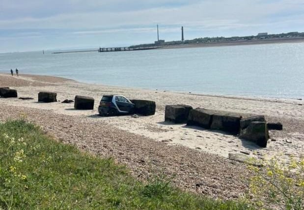 'Smart' car crashes on Hayling Island beach on Sunday in glorious weather
