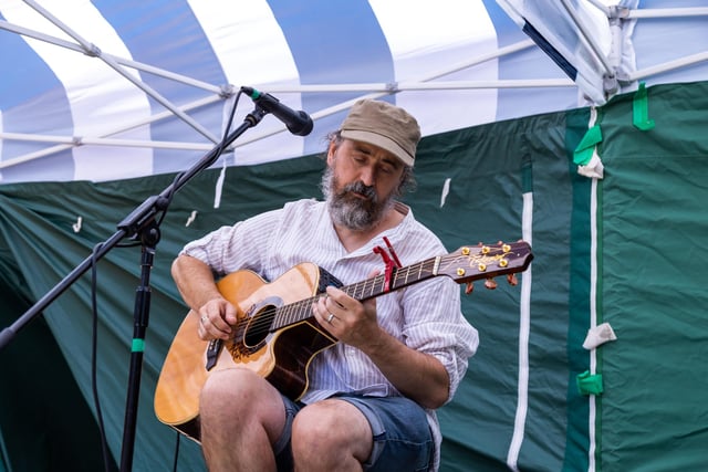 Local singer Alastair Goodwin performs on the Wedgewood Rooms stage at the Southsea Food Festival. Picture: Mike Cooter (160722)