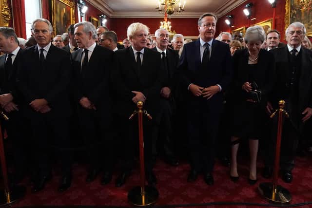 (Left-right front) Labour leader Sir Keir Starmer, former prime ministers Tony Blair, Gordon Brown, Boris Johnson, David Cameron, Theresa May and John Major ahead of the Accession Council ceremony at St James's Palace, London, where King Charles III is formally proclaimed monarch. Charles automatically became King on the death of his mother, but the Accession Council, attended by Privy Councillors, confirms his role. Picture: Kirsty O'Connor/PA Wire